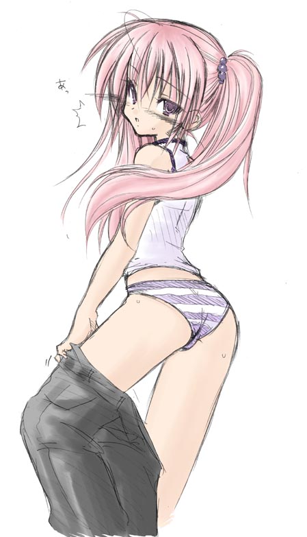 1girl, beatmania, beatmania_iidx, bemani, blush, mizushiro_celica, panties, pants_pull