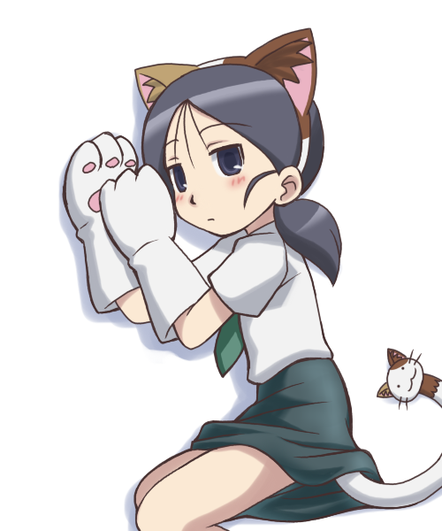 1girl, animal_ears, black_hair, blush, cat_ears, cat_gloves, gloves, kuga_kokage