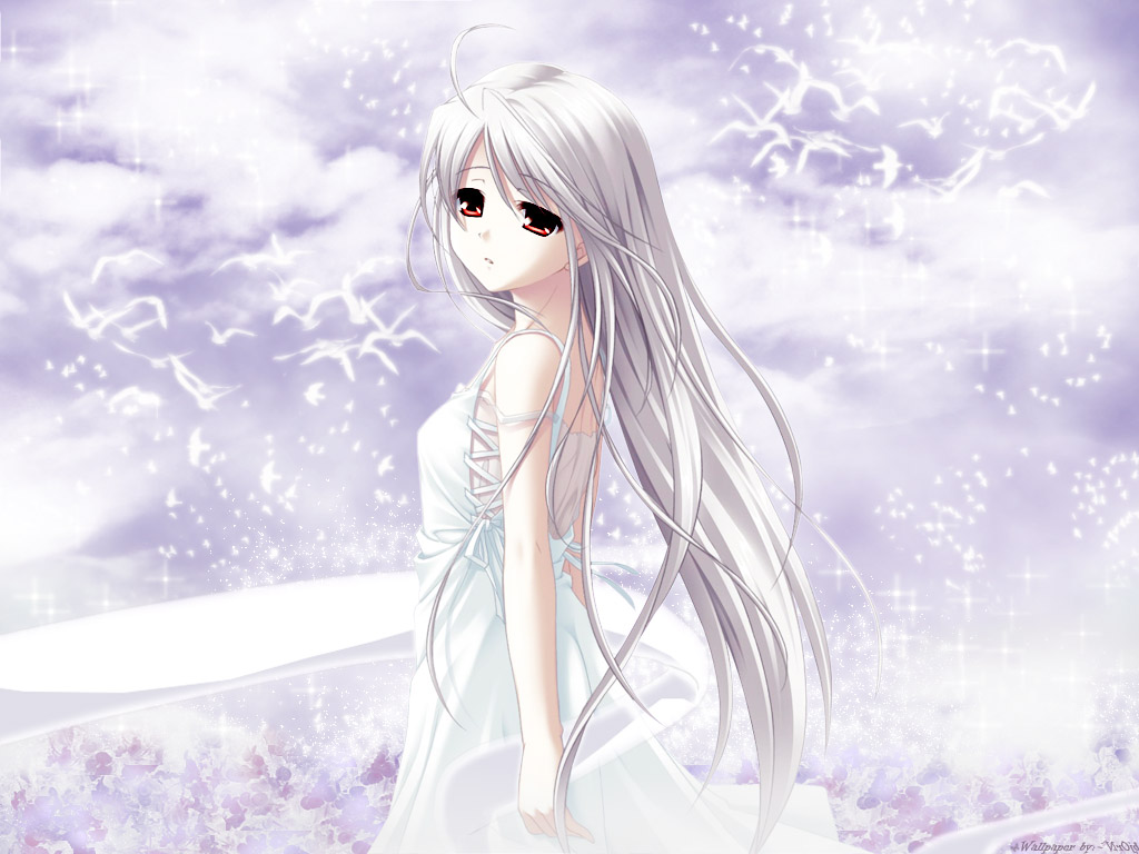 1girl, albino, bird, long_hair, pale_skin, red_eyes, rino_(white_clarity), shouna_mitsuishi