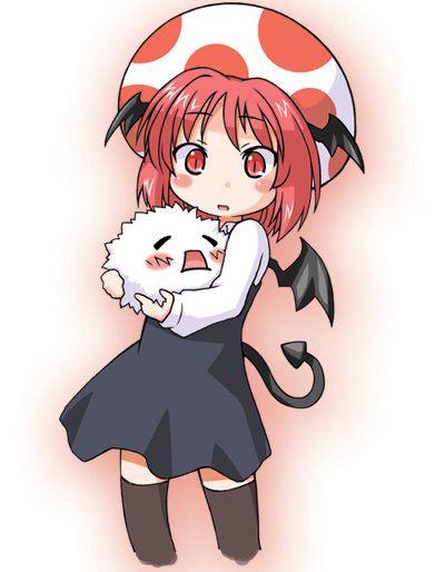 1girl, bat_wings, blush, blush_stickers, chibi, cosplay, crossover, dress