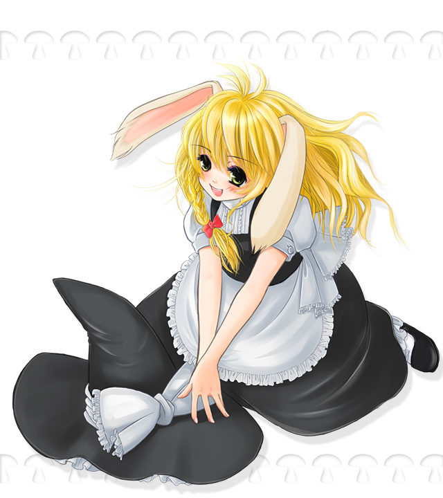 animal_ears, blonde_hair, blush, braid, female, hair_ribbon, hat, kirisame_marisa