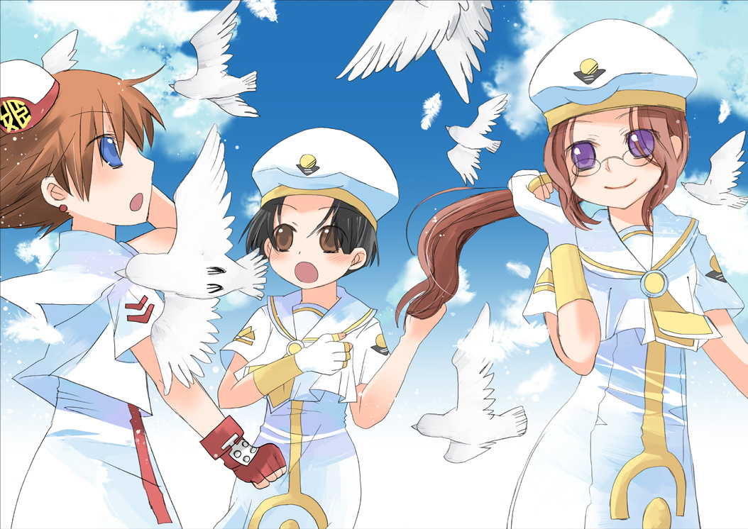 aria, atora_monteverdi, ayumi_k_jasmine, bird, black_hair, blue_eyes, blush, brown_eyes