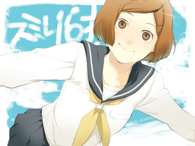 1girl, black_skirt, brown_eyes, brown_hair, collarbone, cowboy_shot, katagiri_ikumi, long_sleeves