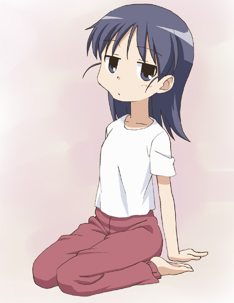 blue_eyes, blue_hair, c-lop, hair_down, kuga_kokage, pajamas, sketchbook_full_colors