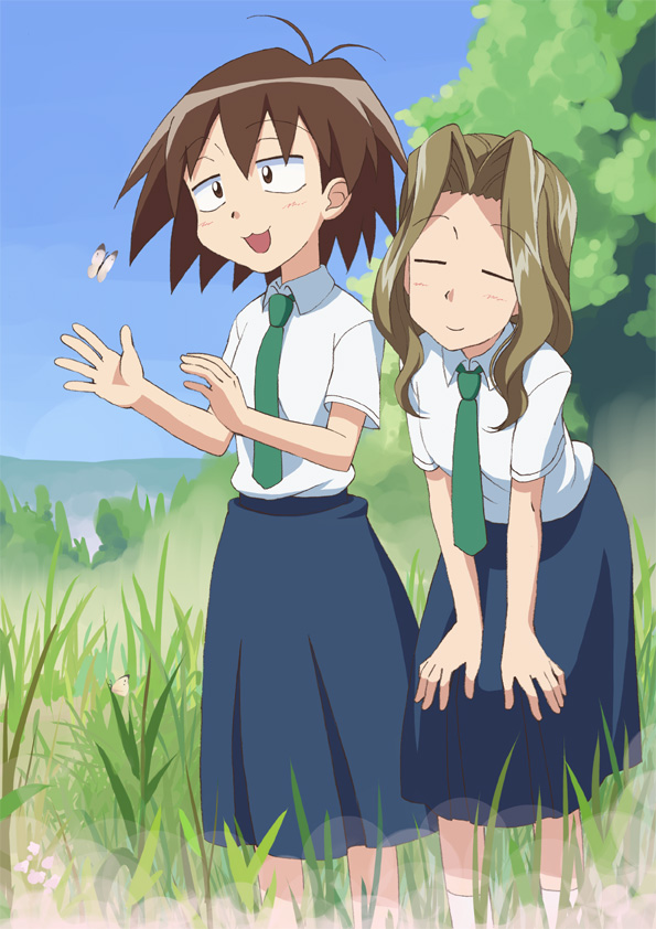 butterfly, c-lop, kurihara_nagisa, long_skirt, necktie, sasaki_juju, school_uniform, serafuku, sketchbook_full_colors, skirt