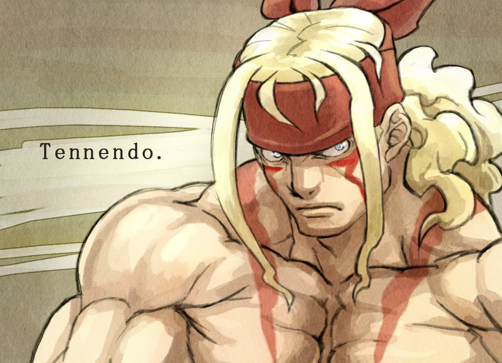 1boy, alex_(street_fighter), bandanna, blonde_hair, blue_eyes, capcom, male_focus, solo