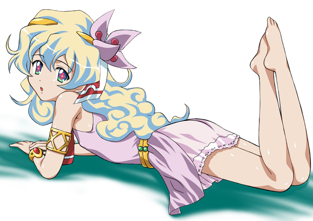 +_+, 1girl, armlet, ass, barefoot, bracelet, dress, flat_ass