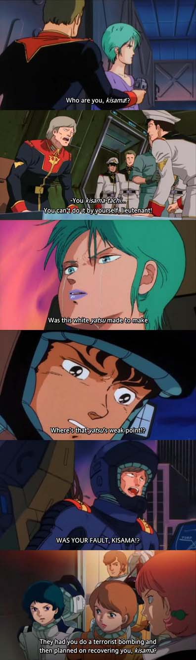 3girls, 6+boys, fansub, four_murasame, gundam, highres, kamille_bidan, kisama
