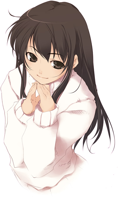 1girl, akari_maki, brown_eyes, brown_hair, from_above, hands, original, smile