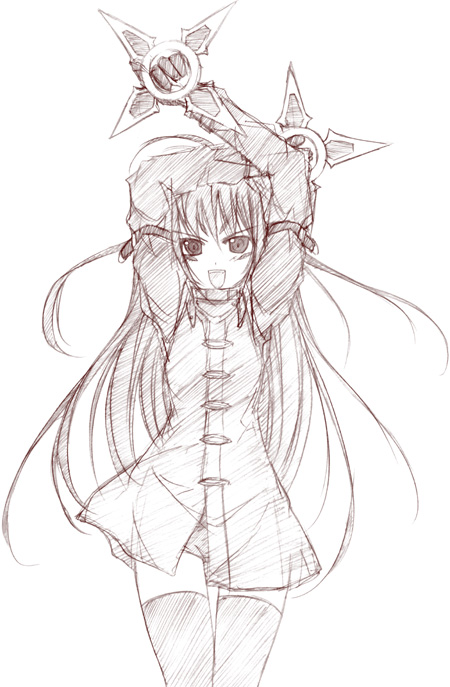 1girl, brown, monochrome, solo, thigh-highs, world_embryo, yumesato_makura
