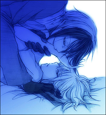 bite, couple, katsuragi_yako, majin_tantei_nougami_neuro, monochrome, nougami_neuro, short_hair