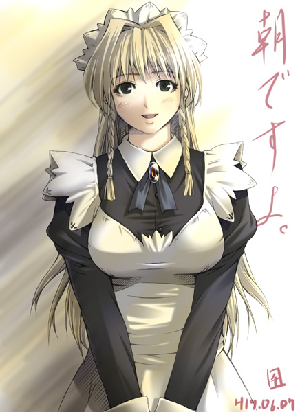 1girl, blonde_hair, braid, breasts, chisato_kirin, hair_intakes, kimi_ga_aruji_de_shitsuji_ga_ore_de, long_hair