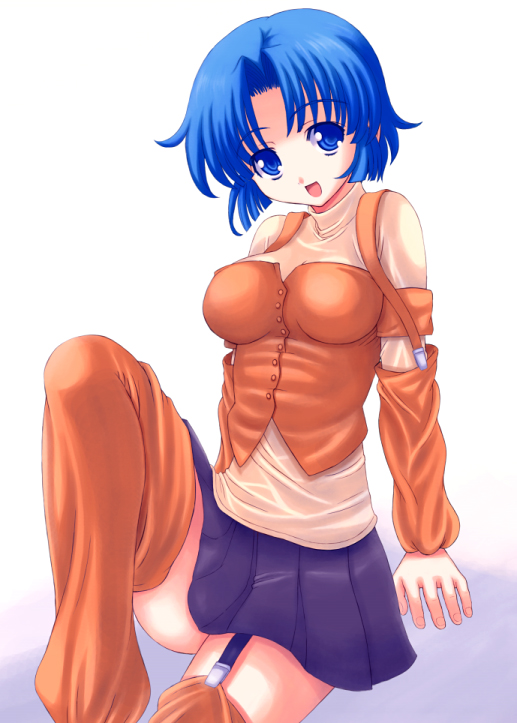 banpresto, blue_eyes, blue_hair, garter_belt, jounoji, kusuha_mizuha, short_hair, skirt