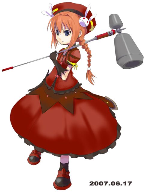 00s, 1girl, 2007, ahoge, braid, dated, gloves, graf_eisen