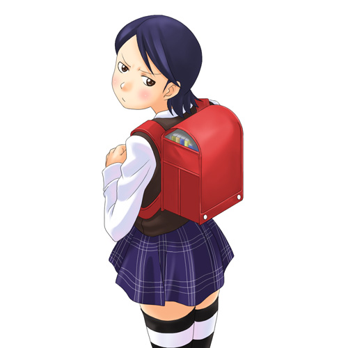 00s, 1girl, backpack, bag, lowres, maria-sama_ga_miteru, plaid, plaid_skirt