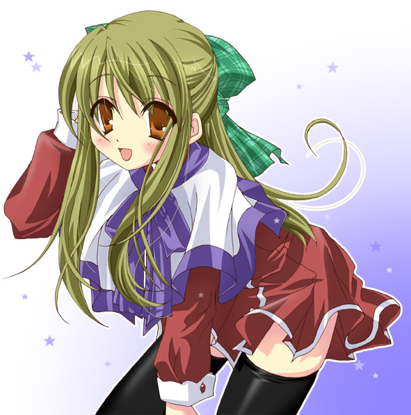 1girl, blonde_hair, bow, brown_eyes, hair_bow, kanon, kurata_sayuri, red_skirt