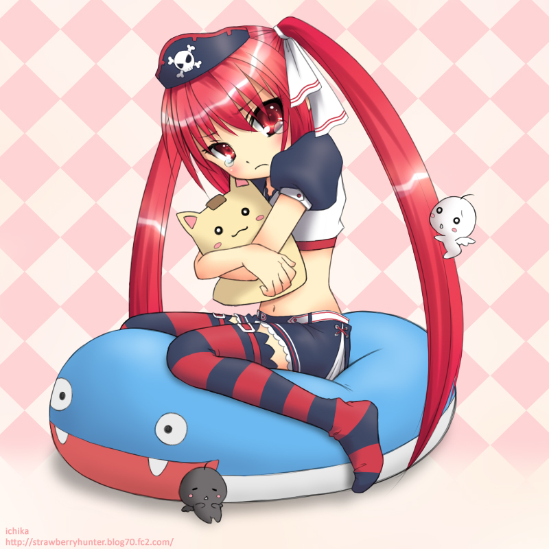 :3, belt, blush, blush_stickers, checkered, chibi, crop_top, dolfini