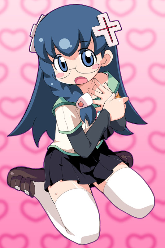 1girl, :o, abe_maria, blue_eyes, blue_hair, blush, blush_stickers, braid