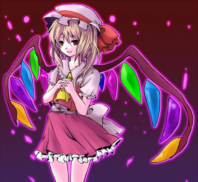 atsumi_haru, female, flandre_scarlet, hat, ponytail, ribbon, short_hair, touhou