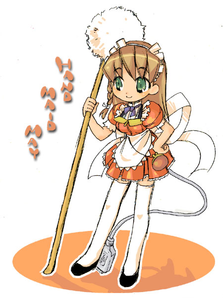 00s, 1girl, apron, bow, braid, brown_hair, cyberdoll_may, dress