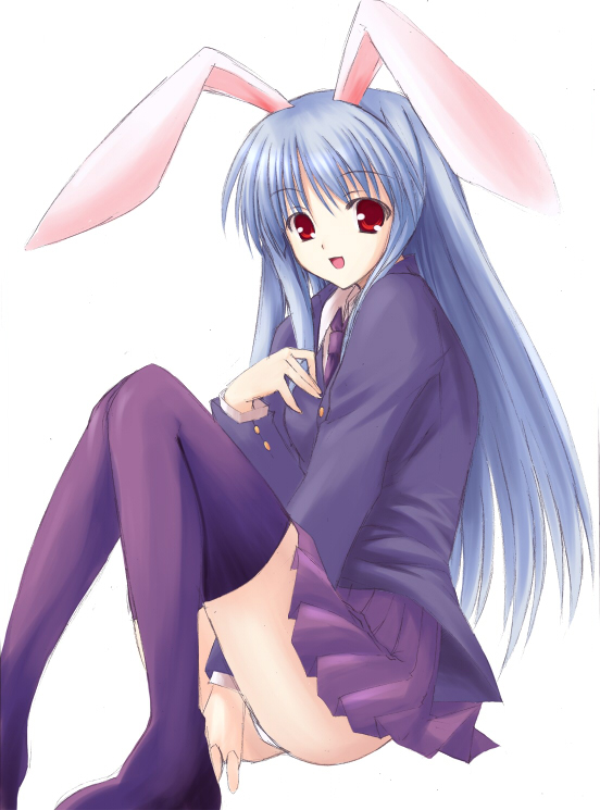 1girl, animal_ears, bad_id, blazer, blue_hair, female, hand_on_own_chest, lavender_hair