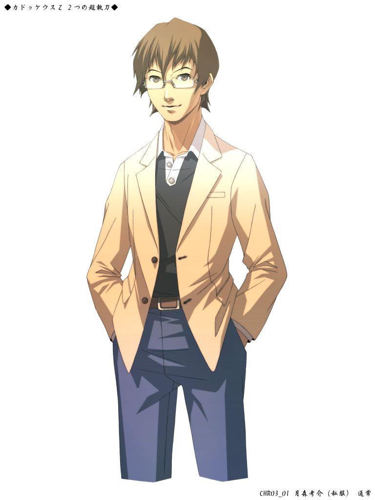 belt, brown_eyes, brown_hair, casual, chou_shittou_caduceus, derek_stiles, doi_masayuki, glasses