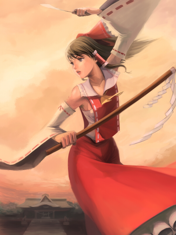 1girl, bad_id, brown_eyes, brown_hair, female, gohei, hakurei_reimu, japanese_clothes
