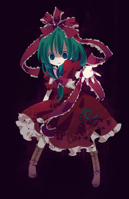 1girl, ana_(artist), ana_(rznuscrf), beckoning, blue_eyes, boots, bow, cross-laced_footwear