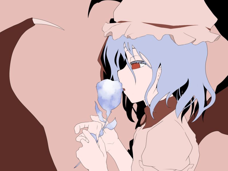 blue_hair, female, flower, hat, irodori_(irotoridori), remilia_scarlet, ribbon, touhou