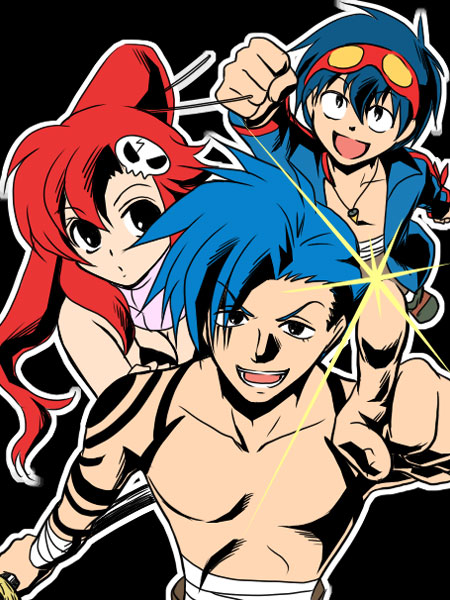 1girl, 2boys, :d, bandage, bare_shoulders, bikini, blue_hair, breasts