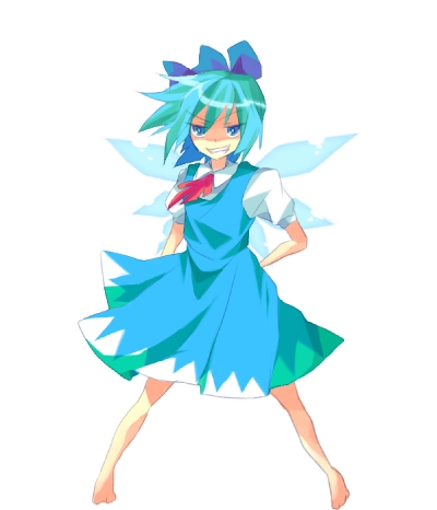 bad_id, blue_eyes, blue_hair, cirno, female, lowres, ribbon, shiratamako