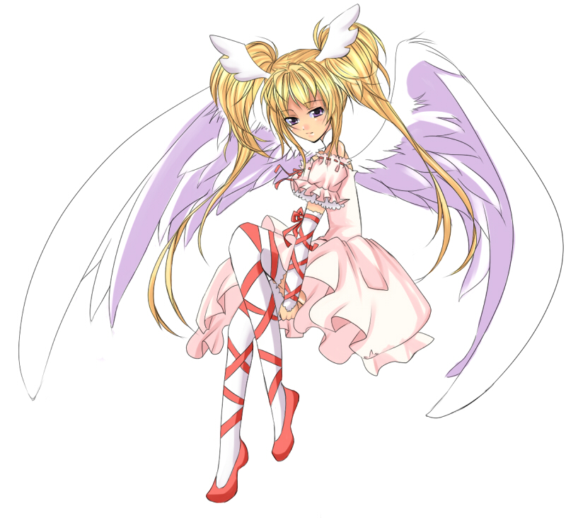 azusagawa, bad_id, blonde_hair, dress, hoshina_utau, long_hair, pantyhose, purple_eyes, ribbon, seraphic_charm, shugo_chara!, twintails, violet_eyes, white_legwear, white_pantyhose, wings