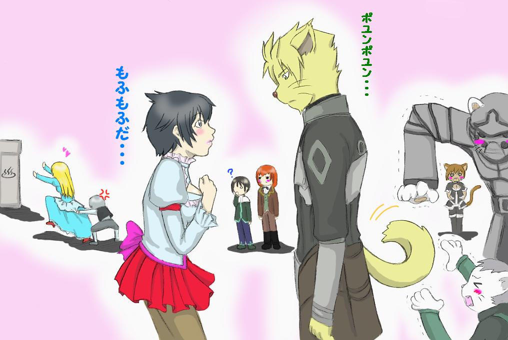 3girls, 4boys, ahmey, coopa, druaga_no_tou, fatina, genderswap, jil, kaaya, kally, melt_(druaga), melt_(tower_of_druaga), multiple_boys, multiple_girls, neeba, pantyhose, utu, utu_(druaga)