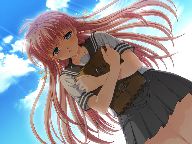 1girl, bag, blue_eyes, bookbag, game_cg, hayakawa_natsuo, long_hair, nagisano