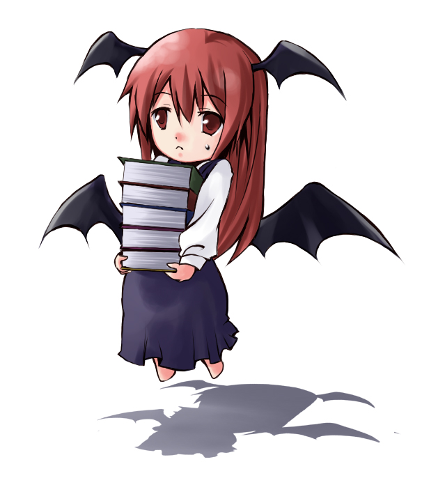 atsumi_haru, bat_wings, book, chibi, female, flying, head_wings, koakuma