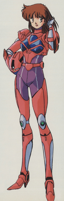 1girl, 80s, anice_farm, armor, bodysuit, brown_hair, chouon_senshi_borgman, helmet