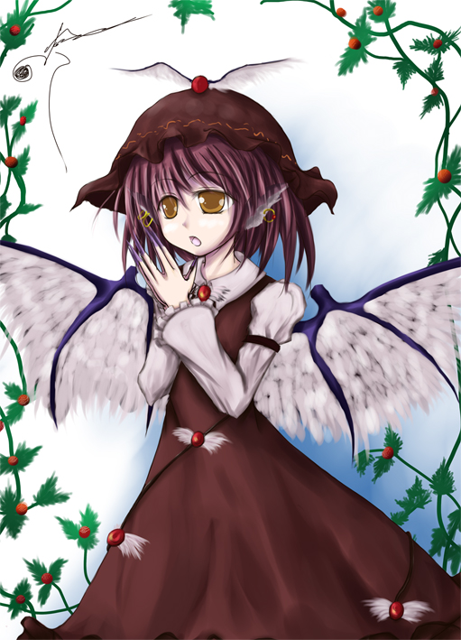 brown_eyes, female, gr_(artist), hat, mystia_lorelei, redhead, short_hair, touhou
