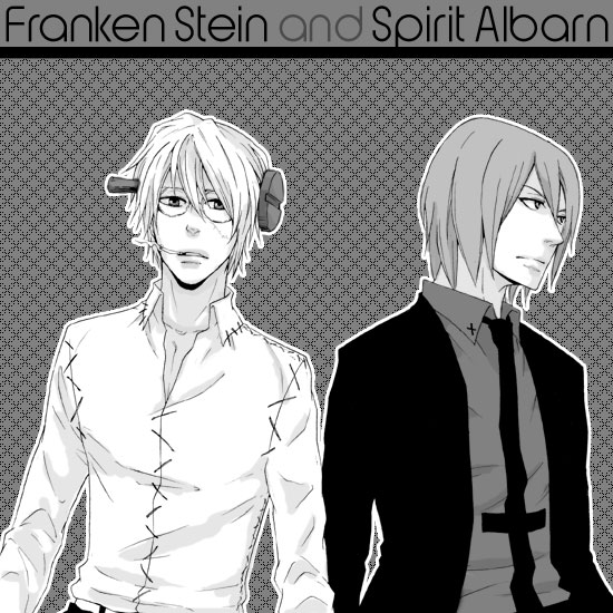 2boys, cigarette, death_scythe_(spirit), dr_franken_stein, glasses, male_focus, multiple_boys, scar