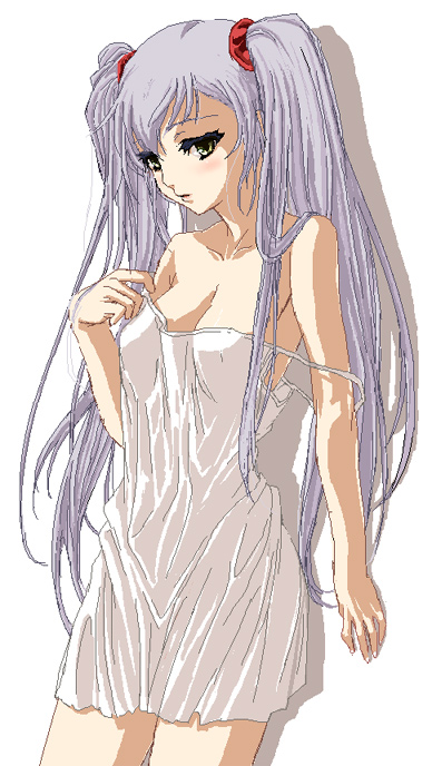 1girl, 90s, bare_shoulders, blush, chemise, hoshino_ruri, kidou_senkan_nadesico, kidou_senkan_nadesico_-_prince_of_darkness