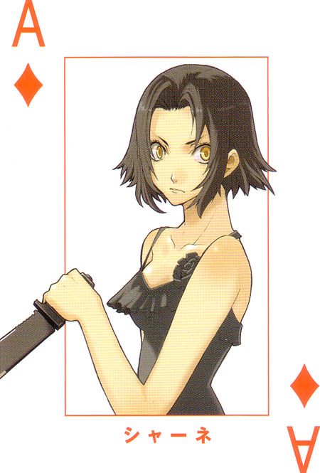 1girl, baccano!, card, card_(medium), chane_laforet, enami_katsumi, official_art, playing_card, ryohgo_narita_(mangaka), solo