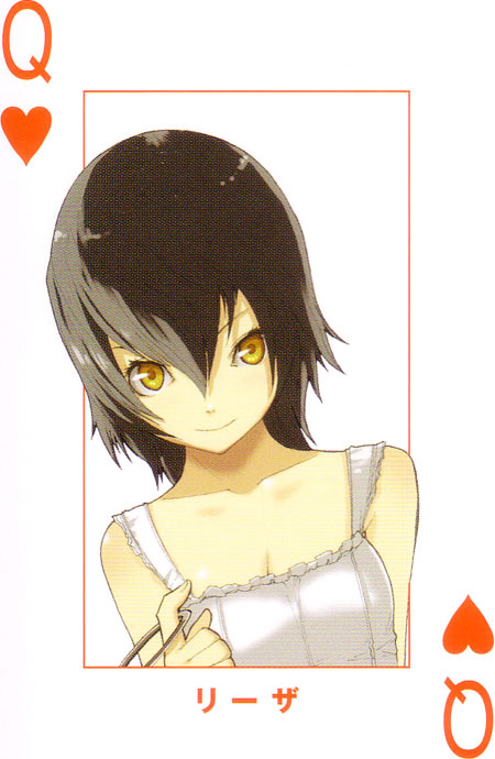 1girl, baccano!, card, card_(medium), enami_katsumi, liza, official_art, playing_card
