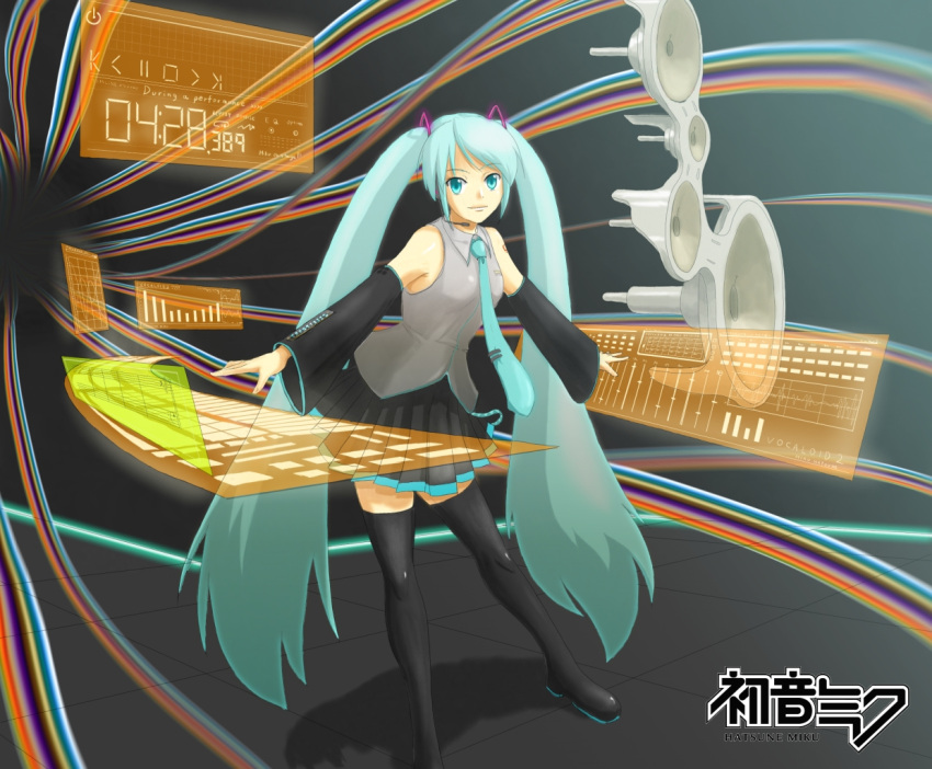 green_hair, hatsune_miku, long_hair, ripu, thigh-highs, twintails, very_long_hair, vocaloid