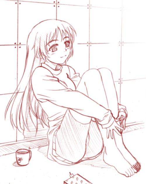 1girl, bike_shorts, monochrome, original, pink, sakumo, sakumo_(karatama), sketch