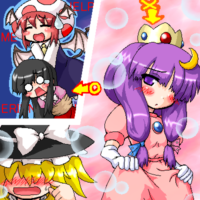 4girls, =_=, bat_wings, black_hair, blonde_hair, blush, blush_stickers, bound