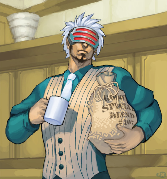 1boy, capcom, coffee, extollere, godot, gyakuten_saiban, gyakuten_saiban_3, male_focus