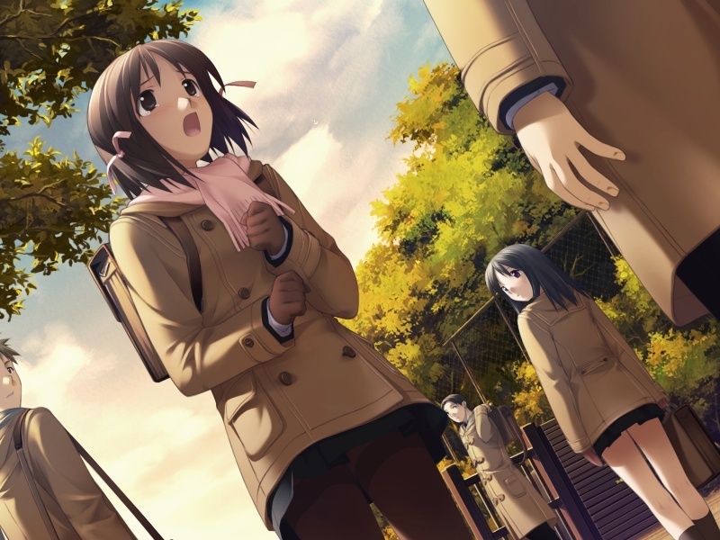 1girl, asaba_nonoka, backpack, bag, buttons, clouds, coat, hair_ribbon