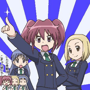 3girls, :d, :o, asou_natsumi, awa, blonde_hair, blue_eyes, blue_hair