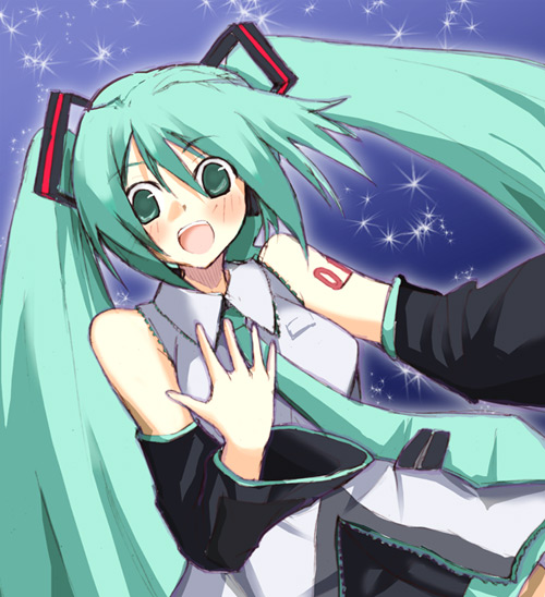 1girl, aki_masanari, aqua_hair, hatsune_miku, long_hair, solo, twintails, very_long_hair