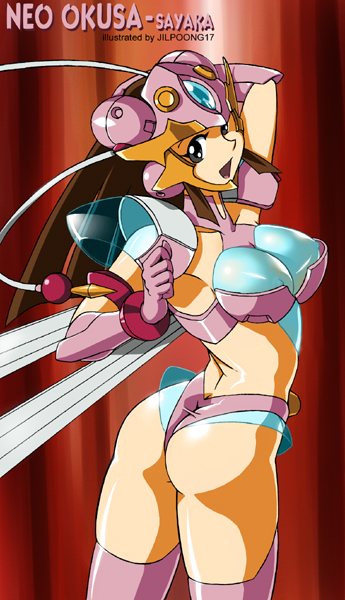 1girl, ass, back, cosplay, jilpoong17, mazinger_z, mecha, mecha_musume