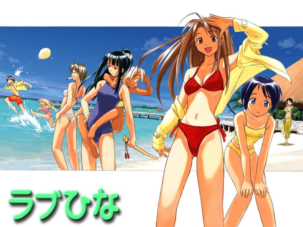 6+girls, akamatsu_ken, aoyama_motoko, ball, beach, beachball, bikini, camisole